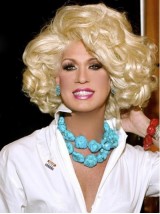Parrucche Sintetiche Senza Cappuccio Corte Ricci Bionde Kim Zolciak Con Frangia Laterale