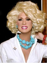 Parrucche Sintetiche Senza Cappuccio Corte Ricci Bionde Kim Zolciak Con Frangia Laterale