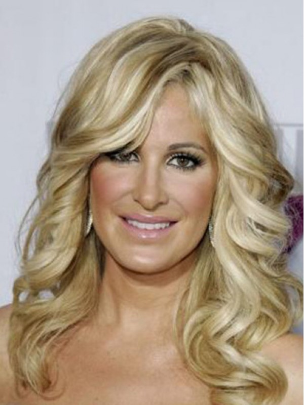 Parrucche Per Capelli Umani Con Parte Anteriore In Pizzo Ondulato Lungo Kim Zolciak Con Frangia Laterale