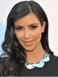 Parrucche Di Capelli Umani Ondulati Lunghi In Pizzo Kim Kardashian Con Frangia Laterale