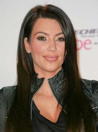 Parrucche Di Capelli Umani Monofilamento Dritto Nero Lungo Kim Kardashian Con Frangia Laterale