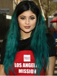 Parrucche Frontali In Pizzo Sintetico Ondulato Lungo Kylie Jenner Ombre Con Frangia Laterale