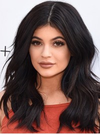 Kylie Jenner Parrucche Per Capelli Umani Con Pizzo Frontale Ondulato Nero Lungo