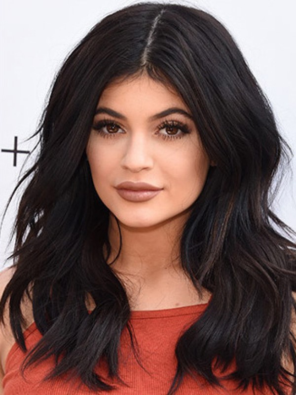 Kylie Jenner Parrucche Per Capelli Umani Con Pizzo Frontale Ondulato Nero Lungo