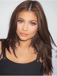 Parrucche Sintetiche Frontali In Pizzo Marrone Chiaro Kylie Jenner Con Riga Centrale