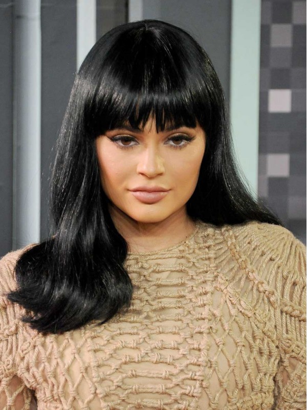 Kylie Jenner Parrucche Per Capelli Umani Con Parte Anteriore In Pizzo Nero Lungo Rettilineo Con Frangetta