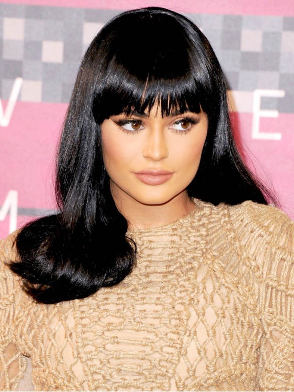 Kylie Jenner Parrucche Per Capelli Umani Con Parte Anteriore In Pizzo Nero Lungo Rettilineo Con Frangetta