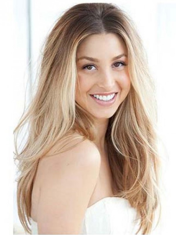 Parrucca Per Capelli Umani Con Pizzo Ondulato Lungo Biondo Chiaro A Due Colori Ombre