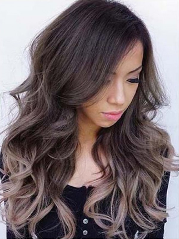 Parrucca Per Capelli Umani Con Pizzo Ondulato Lungo A Due Colori Ombre