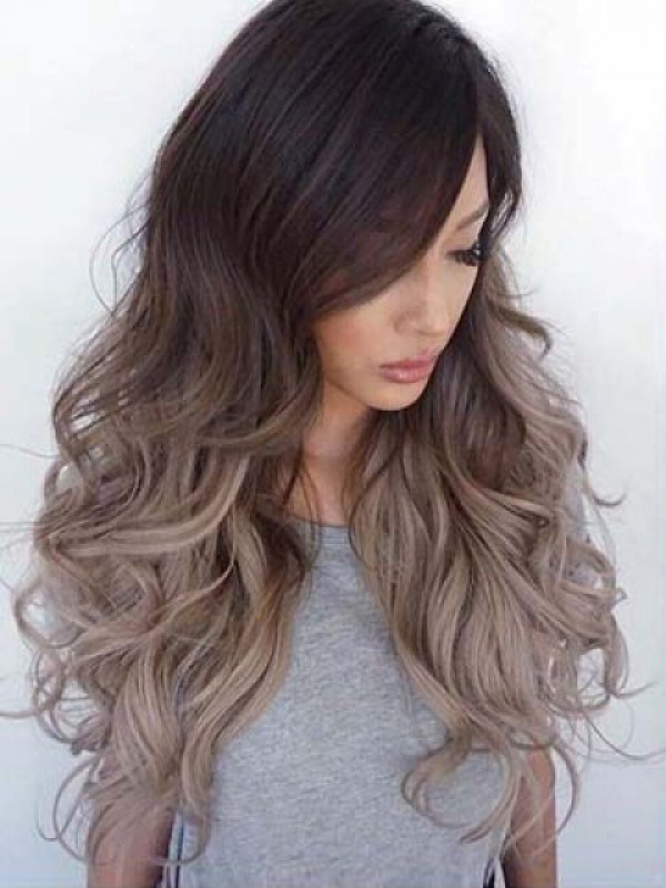 Parrucca Per Capelli Umani Con Pizzo Ondulato Lungo A Due Colori Ombre