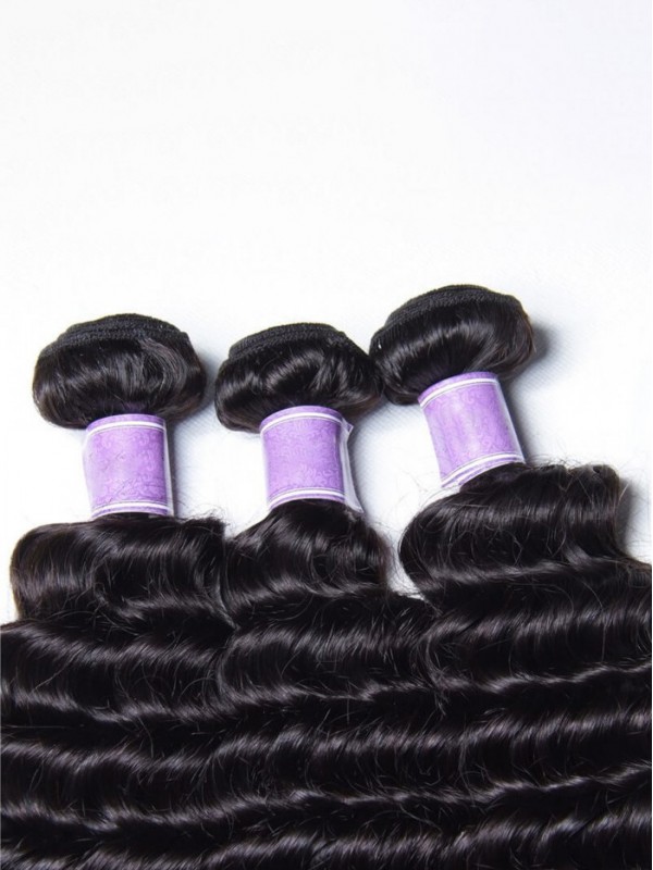 3 Pz/Pacco Peruviano Profondo Dei Capelli Umani Tesse