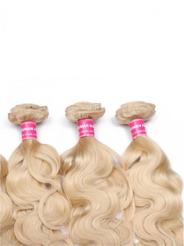 613 Capelli Umani Vergini Biondi Wave 4 Bundles Trama Dei Capelli Dell'Onda Del Corpo