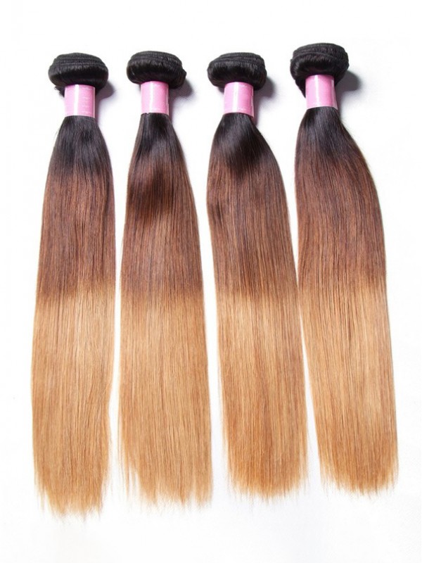 Tessitura Di Capelli Vergini Umani Lisci A Tre Toni Ombre A 4 Fasci
