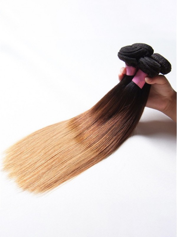 Tessitura Di Capelli Vergini Umani Lisci A Tre Toni Ombre A 4 Fasci