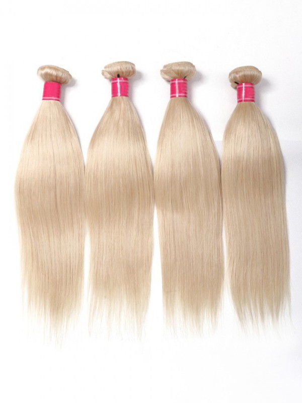 4 Pezzi 613 Fasci Di Tessuto Per Capelli Biondi 16-24 Pollici Capelli Umani Vergini Dritti