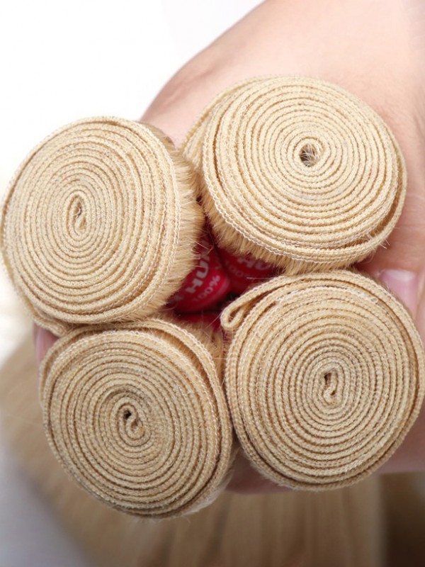4 Pezzi 613 Fasci Di Tessuto Per Capelli Biondi 16-24 Pollici Capelli Umani Vergini Dritti