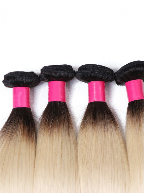 1B/613 Capelli Umani Vergini Lisci Biondo Miele 4 Fasci Ombre