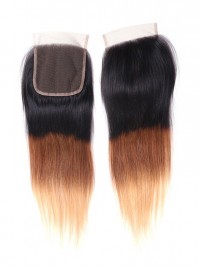 1Pc T1B/4/27 Ombre Color Chiusura Del Merletto Parte Libera Dei Capelli Umani Lisci