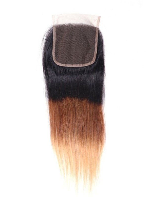 1Pc T1B/4/27 Ombre Color Chiusura Del Merletto Parte Libera Dei Capelli Umani Lisci
