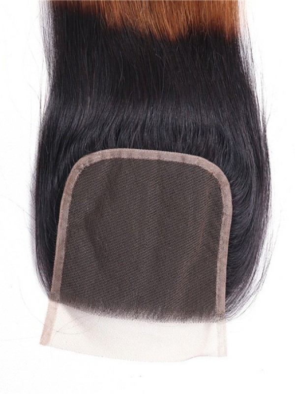 1Pc T1B/4/27 Ombre Color Chiusura Del Merletto Parte Libera Dei Capelli Umani Lisci