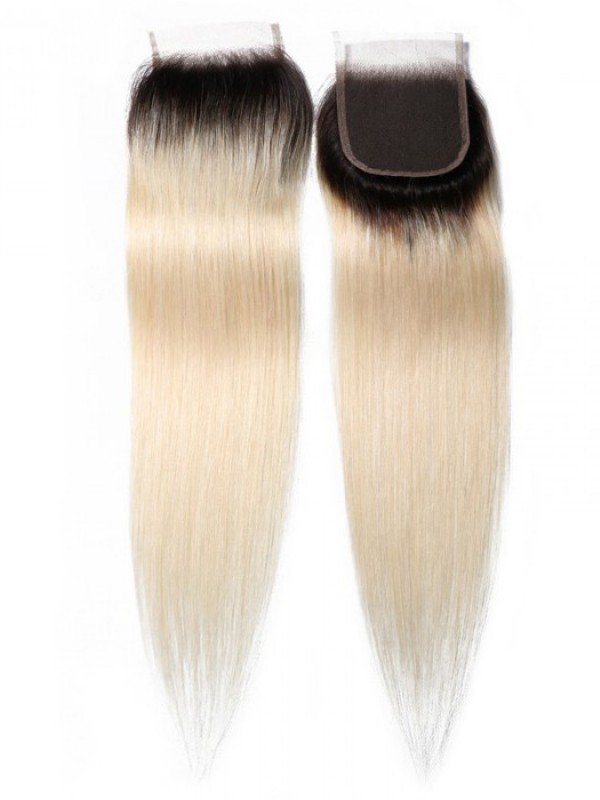 Capelli Lisci 1B/613 Biondi Ombre Capelli Umani Parte Libera 4*4 Chiusure In Pizzo