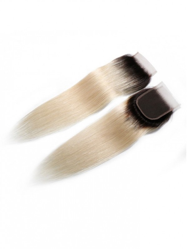 Capelli Lisci 1B/613 Biondi Ombre Capelli Umani Parte Libera 4*4 Chiusure In Pizzo