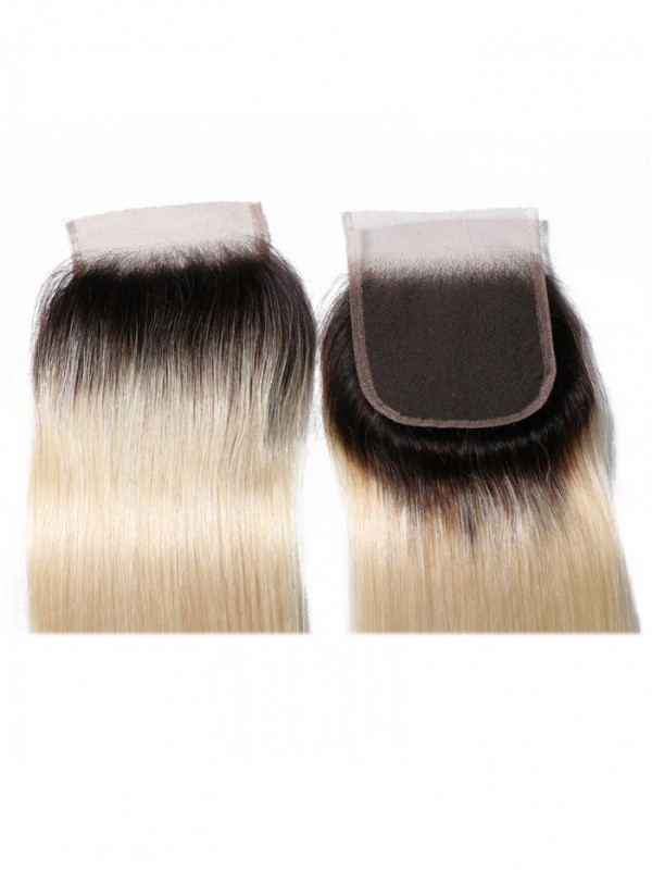 Capelli Lisci 1B/613 Biondi Ombre Capelli Umani Parte Libera 4*4 Chiusure In Pizzo