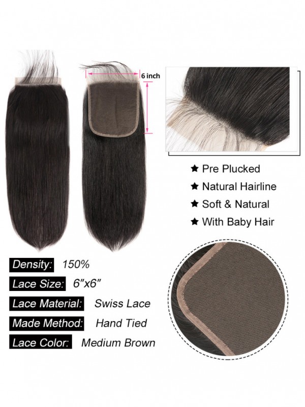 Capelli Lisci Mossi 6X6 Chiusura Capelli Lisci Capelli Lisci