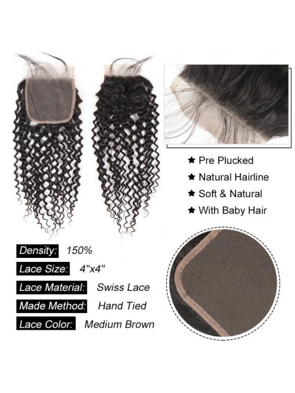 Capelli Vergini Malesi Ricci Crespi 4 * 4 Chiusura In Pizzo