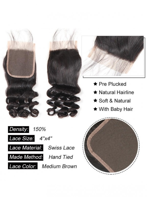 Capelli Vergini Malesi Ricci Crespi 4 * 4 Chiusura In Pizzo