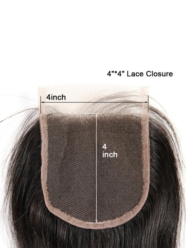 Capelli Vergini Malesi Dritti 4 * 4 Chiusura In Pizzo