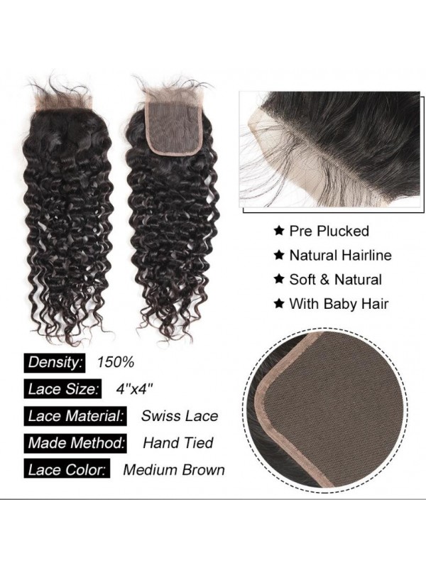 Capelli Naturali Peruviani Con Chiusura In Pizzo 4 * 4