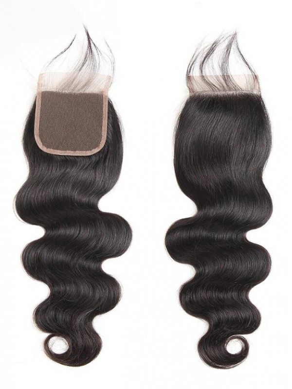 Chiusura Del Merletto Dei Capelli Umani Dell'Onda Del Corpo 4*4 Peruviano 1Pc
