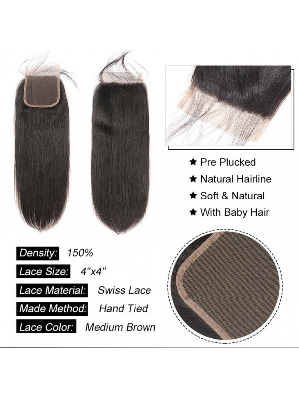Capelli Lisci Brasiliani 4X4 Chiusura In Pizzo 1Pz