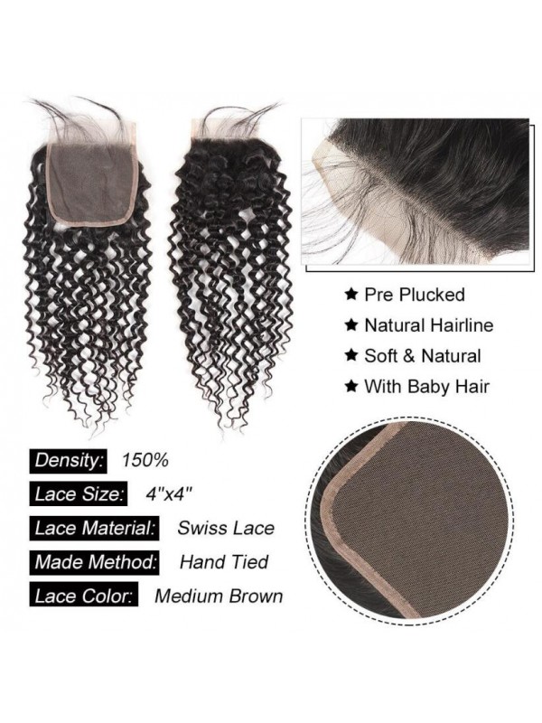 Capelli Vergini Indiani Crespi Ricci 4X4 Chiusura In Pizzo