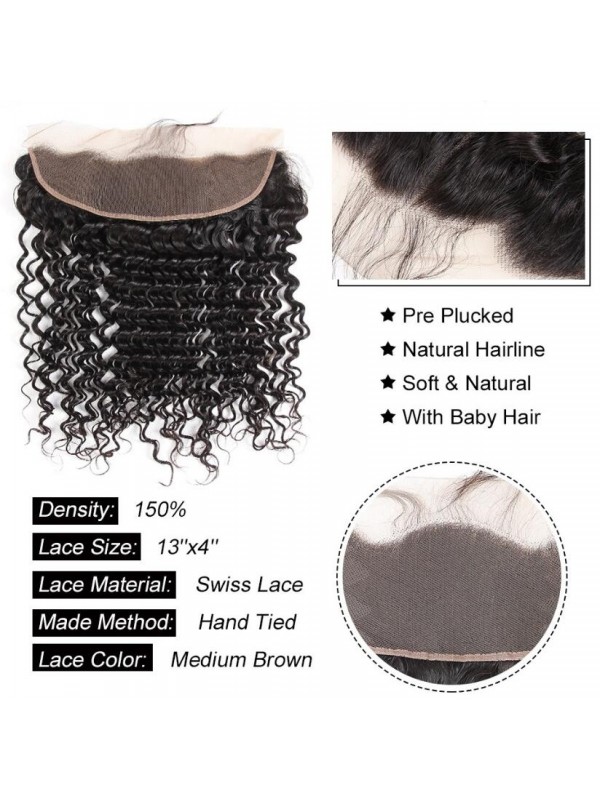 Capelli Vergini Peruviani Frontali In Pizzo Con Onda Profonda 13 * 4