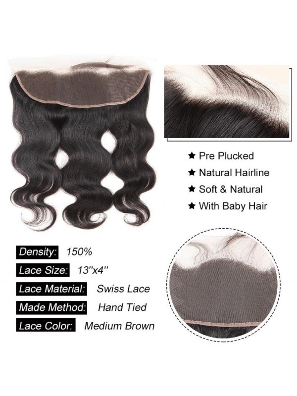 Body Wave 13*4 Pizzo Frontale 1 Pz Capelli Peruviani