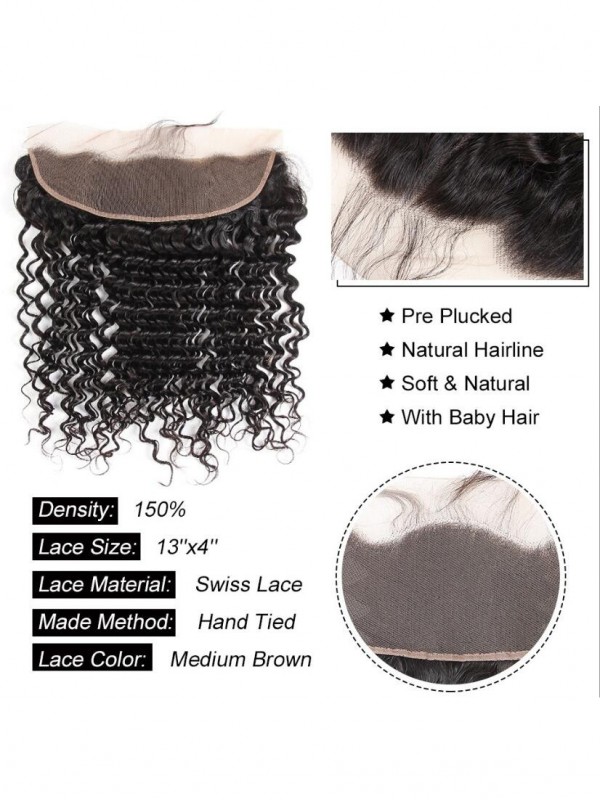 Frontale In Pizzo A Onda Profonda 100% Capelli Vergini Brasiliani 13 * 4