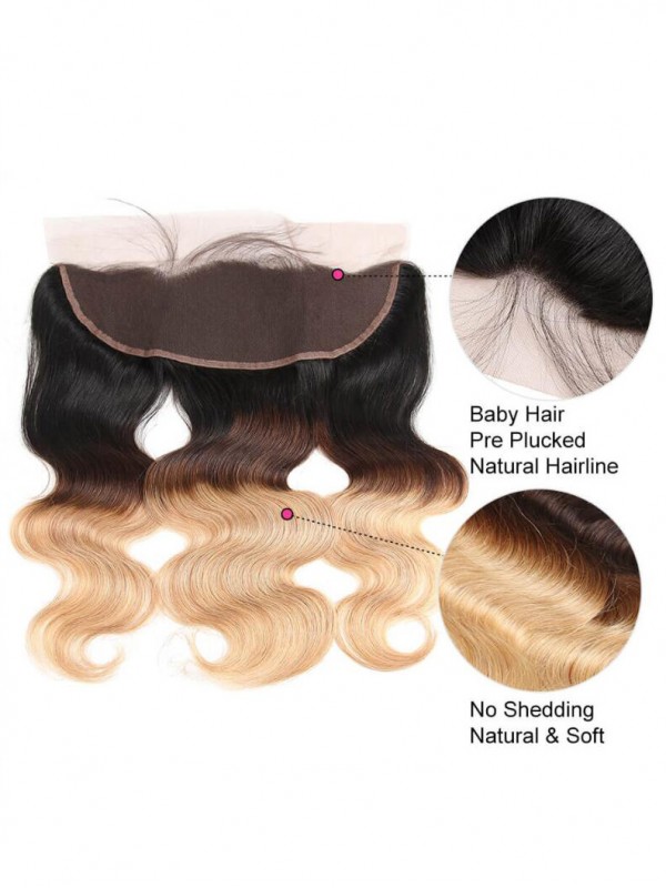 Brasiliano Body Wave 13X4 Pre Pizzicato Frontale In Pizzo Con Capelli Del Bambino Ombre 1B/4/27