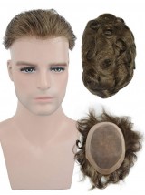 8" x 10" Toupee In Pelle Sottile Per Uomo Vero Parrucchino Umano