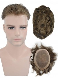 8" x 10" Toupee In Pelle Sottile Per Uomo Vero Parrucchino Umano