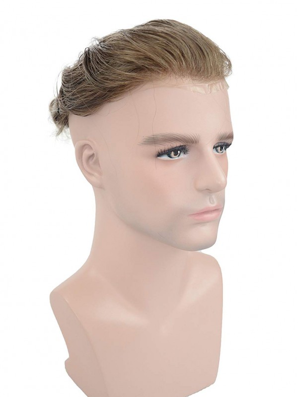 8" x 10" Toupee In Pelle Sottile Per Uomo Vero Parrucchino Umano