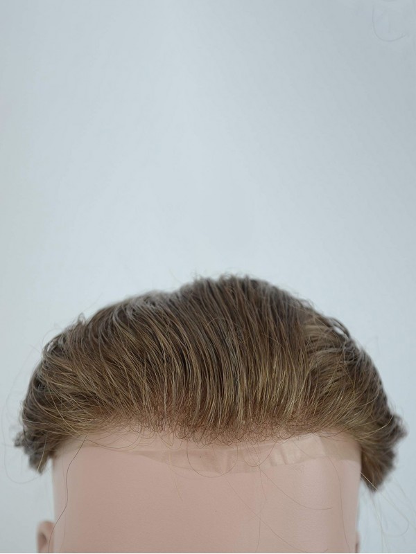 8" x 10" Toupee In Pelle Sottile Per Uomo Vero Parrucchino Umano