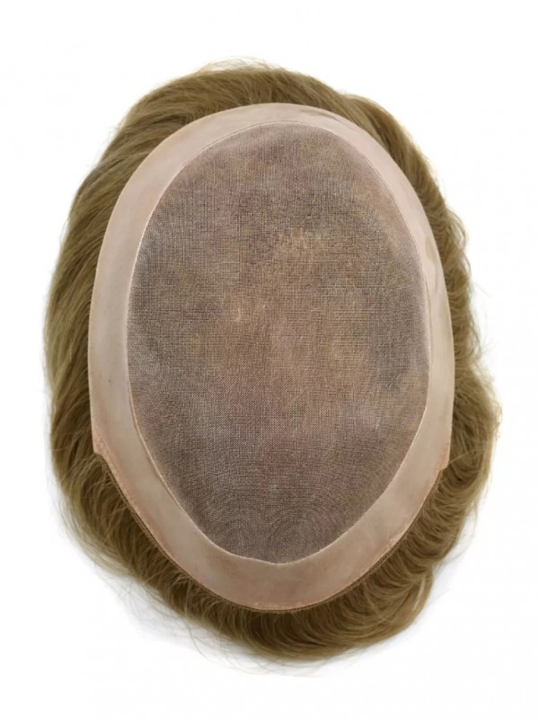 8" x 10" Toupee In Pelle Sottile Per Uomo Vero Parrucchino Umano