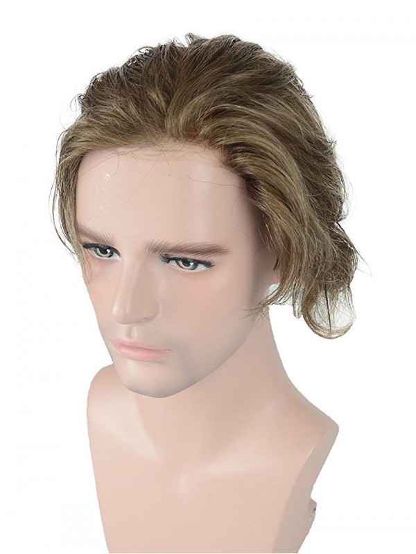 8" x 10" Toupee In Pelle Sottile Per Uomo Vero Parrucchino Umano