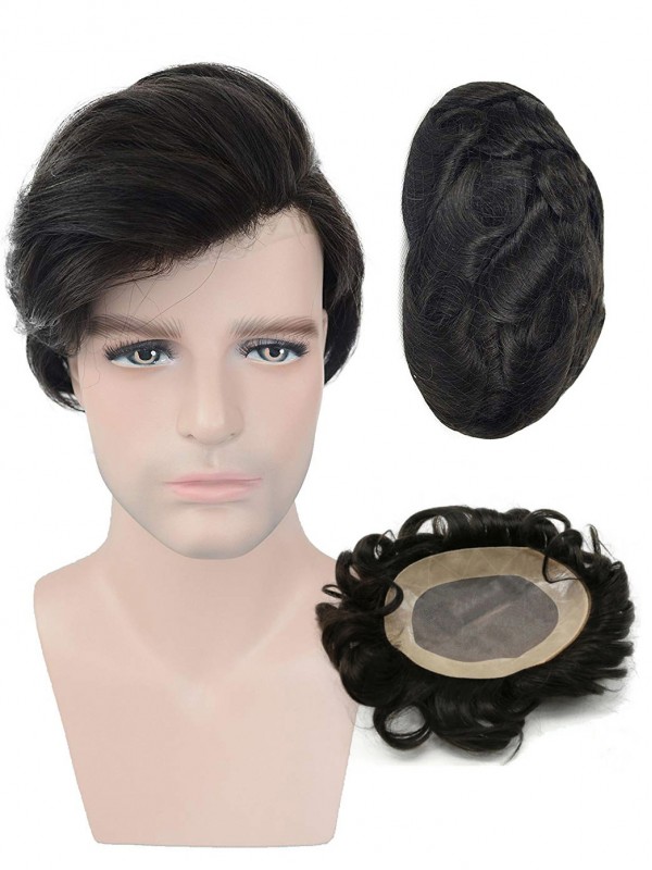 8" x 10" Toupee Pelle Sottile Per Capelli Umani Da Uomo Con 
