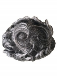 8" x 10" Toupee Da Uomo Capelli Grigi Fine Mono