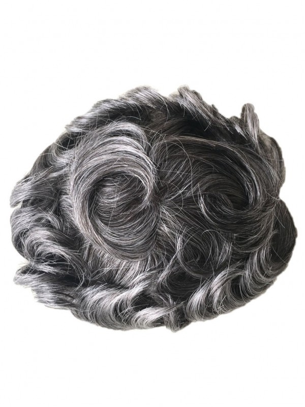 8" x 10" Toupee Da Uomo Capelli Grigi Fine Mono
