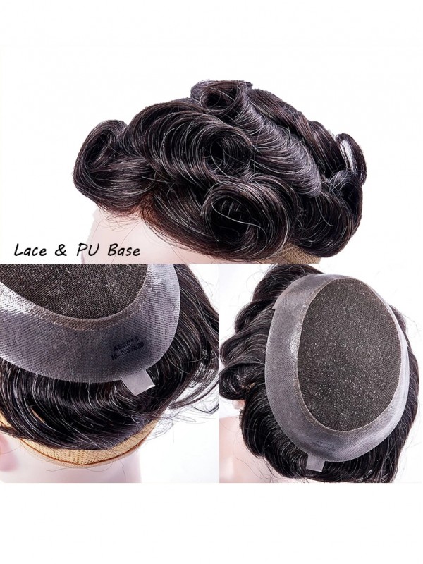8" x 10" Toupee Da Uomo Capelli Grigi Fine Mono