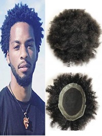 8" x 10" Toupee Afro In Pizzo Nero Riccio Per Uomo